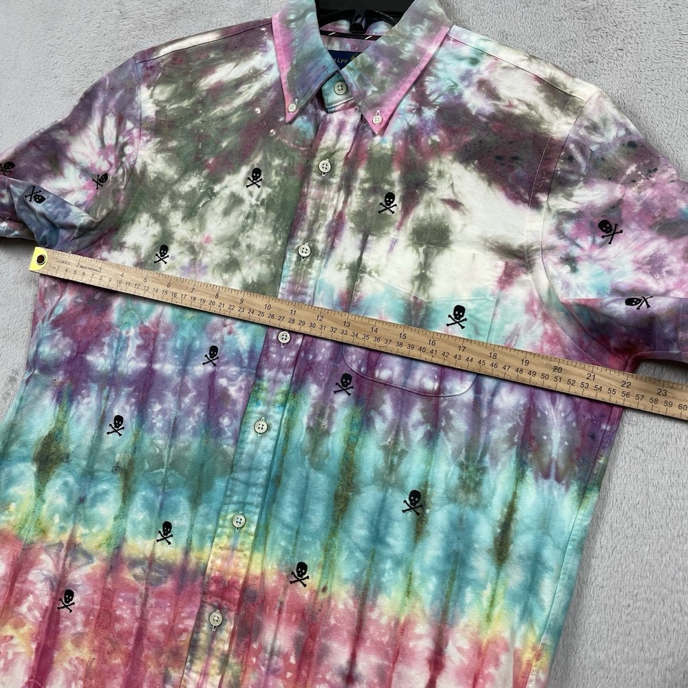 Ralph Lauren Shirt Mens Medium Skull Tie Dye RLPC Short Sleeve Button Down - Picture 6 of 12